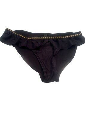 Vix Paula Hermanny Bikini Bottom Womens Gold Beaded Ruffle Waist READ
